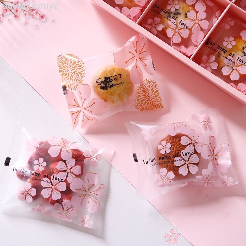 Ready stock Creative cherry nougat packaging bag biscuit machine sealing bag opp candy bag flower t