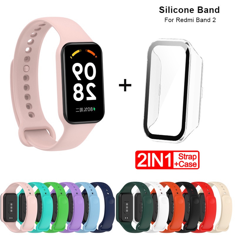 สายนาฬิกาข้อมือซิลิโคน พร้อมเคส แบบเปลี่ยน สําหรับ Redmi Smart Band 2 Xiaomi Mi Band 8 Active
