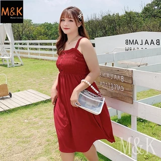 M & K 100KG เวอร์ชั่นเกาหลี ใหม่ ขนาดใหญ่ ห่อหน้าอก ชุดเดรสสลิง น้องสาวอวบ สลิมเมอร์ ลุคเดรส เสื้อผ้าผู้หญิง