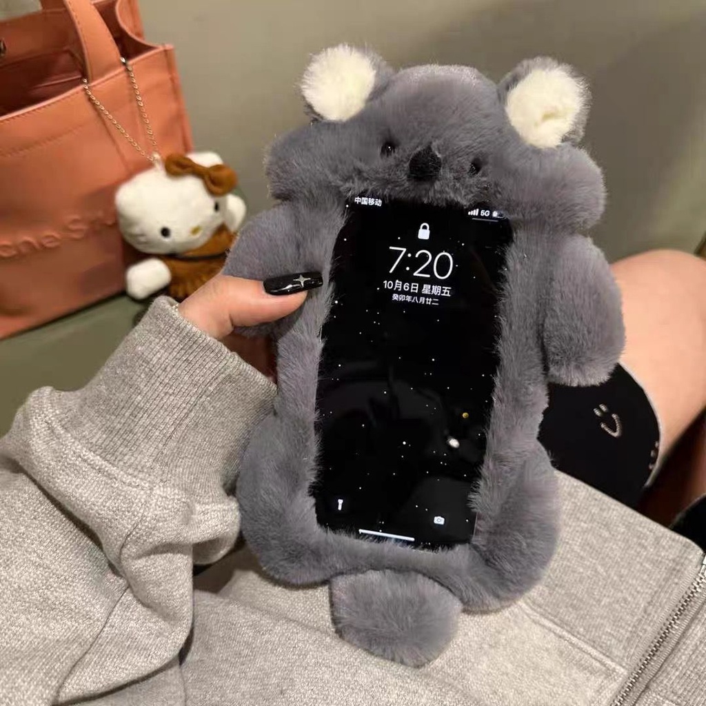 เคสโทรศัพท์มือถือ ผ้ากํามะหยี่ขนนิ่ม ลายหมีโคอาล่า สีเทา สําหรับ Apple iPhone11 12 13 14 15promax 7 8plus ราคา ถูกที่สุด ดีลบีเคเค
