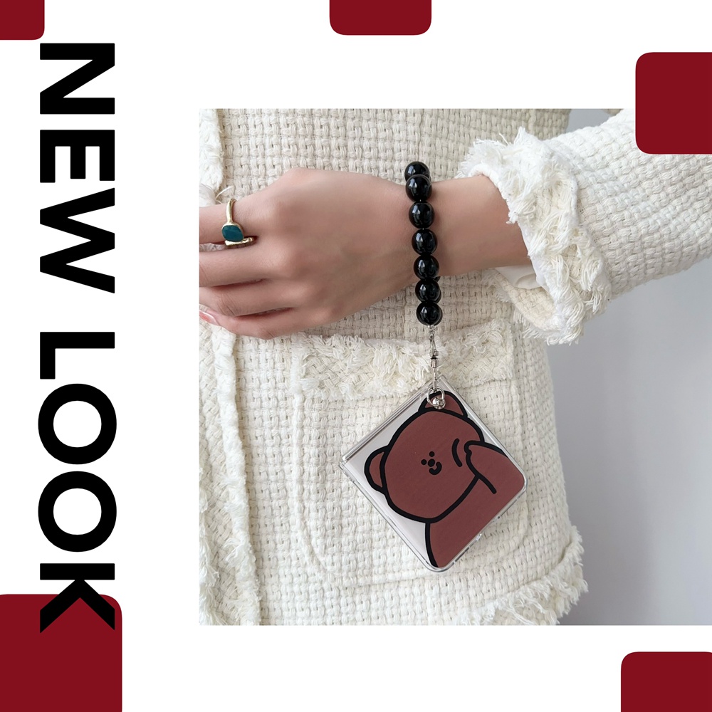 เคสโทรศัพท์มือถือแบบใส ฝาพับ ลายหมีน่ารัก พร้อมสายคล้อง สร้างสรรค์ สําหรับ OPPO Find N3Flip N3