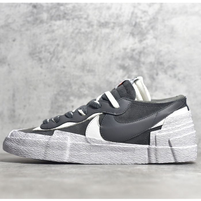 ♞SACAI x Nike Blazer Low "Dark Grey" Sports Casual Sneakers Skate Shoes for Men Women
