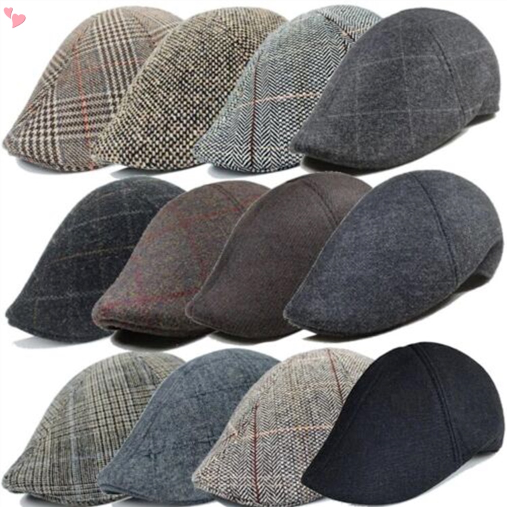 Newsboy หมวกแก๊ป ผ้าทวีต ทรงแบน ลายก้างปลา สไตล์คลาสสิก สําหรับผู้ชาย