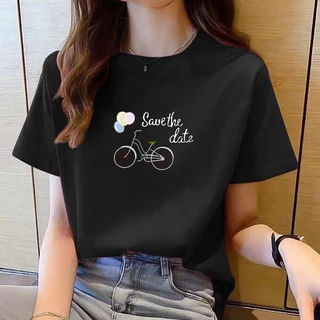เสื้อยืดคอกลม แขนสั้น ทรงหลวม สีแดง แฟชั่นสําหรับผู้หญิง