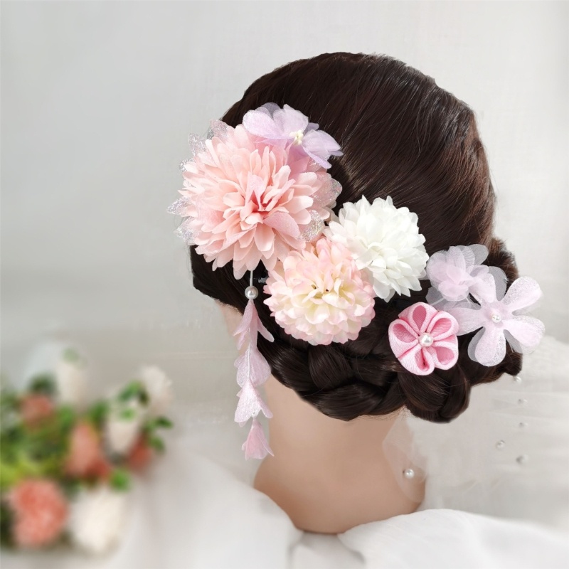 Boom Hairpins Kimono สไตล์โบราณดอกไม้ผม Buns Holders รูปที่ 4