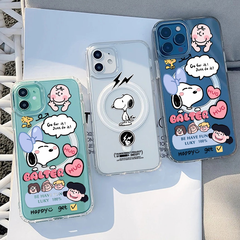 เคสโทรศัพท์มือถือ แม่เหล็ก กันกระแทก ลายการ์ตูนสนูปปี้ โปเกม่อน just Lilo Stitch Toy Story drew Bape Spider-Man สําหรับ iphone 15 14 11 13 12 X XS Pro Max xr Mini xr 7 8 6 plus