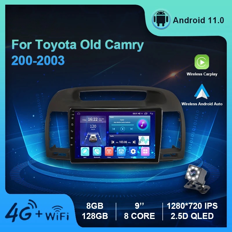 เครื่องเล่นมัลติมีเดีย GPS วิทยุรถยนต์ สําหรับ Toyota Camry Old Version 2000-2003 Android 11 Carplay DVD DSP 8+128G