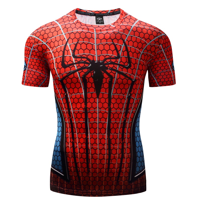 แฟชั่น Spider พิมพ์รูปแบบผู้ชาย T เสื้อกลางแจ้งเพาะกายกีฬาแขนสั้น Tees ฤดูร้อน Quick Dry วัสดุ Streetwear