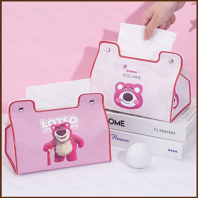 Squar1 Lotso กล่องเก็บทิชชู่ ลายการ์ตูนหมีสตรอเบอร์รี่น่ารัก กันน้ํา สําหรับตกแต่งบ้าน ห้องนั่งเล่น 