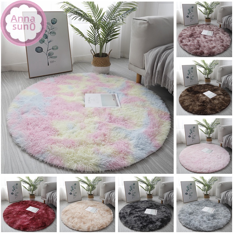 Annasun Round Soft Faux Sheepskin Area Rugs Washable Wool Bedside Rugs HG
