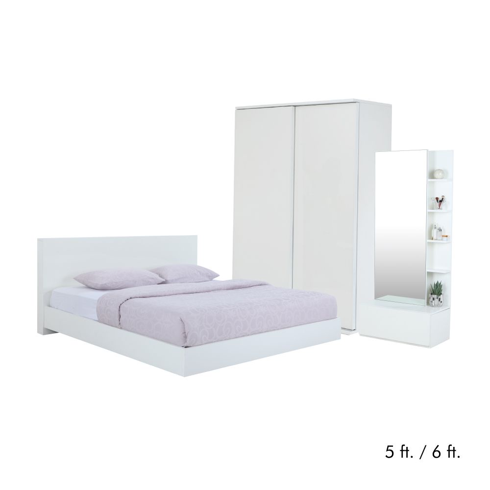 INDEX LIVING MALL ชุดห้องนอน รุ่นแมสซิโม่+แมกซี่ (เตียง, ตู้บานสไลด์ 160 ซม., โต๊ะเครื่องแป้ง) - สีขาว
