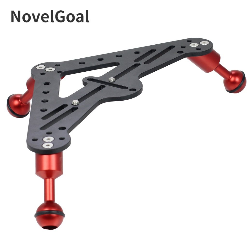 NovelGal อลูมิเนียม DSLR ดําน้ําภาพสามเหลี่ยม Gimbal ถาด Rig Mount สําหรับใต้น้ํา Light Stand Stabilizer Bracket กล้องขาตั้งกล้องสนับสนุน