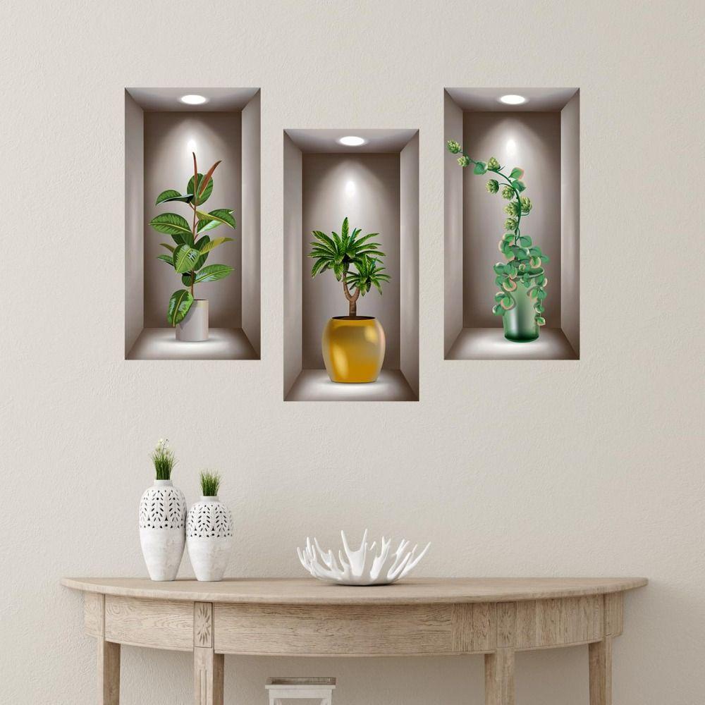 SUHU สติกเกอร์ติดผนัง 3D ต้นไม้กระถางสีเขียว ใบไม้ตกแต่งบ้าน ตกแต่งห้องนอน ห้องนั่งเล่น - รูปที่ 3