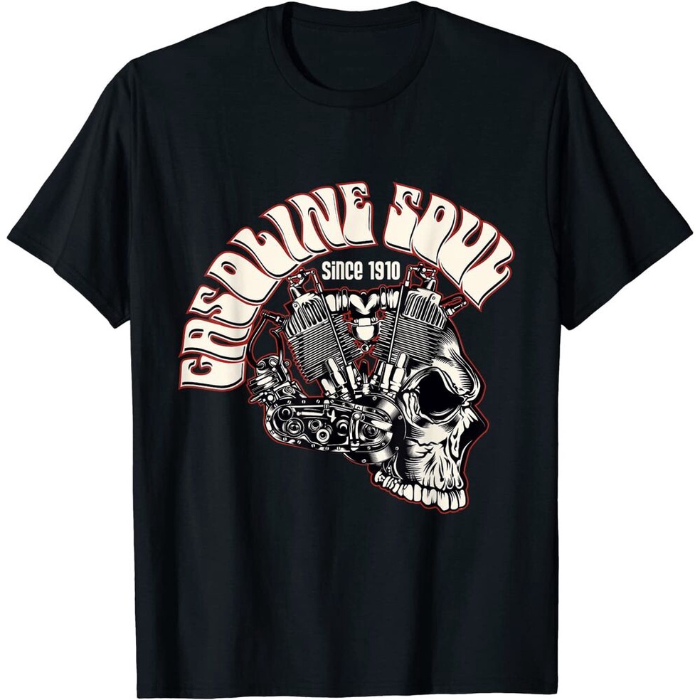 ร่ำรวย Oldschool Biker Shovelhead Vintage Gasoline Soul Chopper T-Shirt
