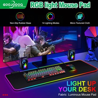GOOJODOQ แผ่นรองเมาส์ RGB พร้อมไฟ LED กันลื่น ขนาดใหญ่ สีดํา…