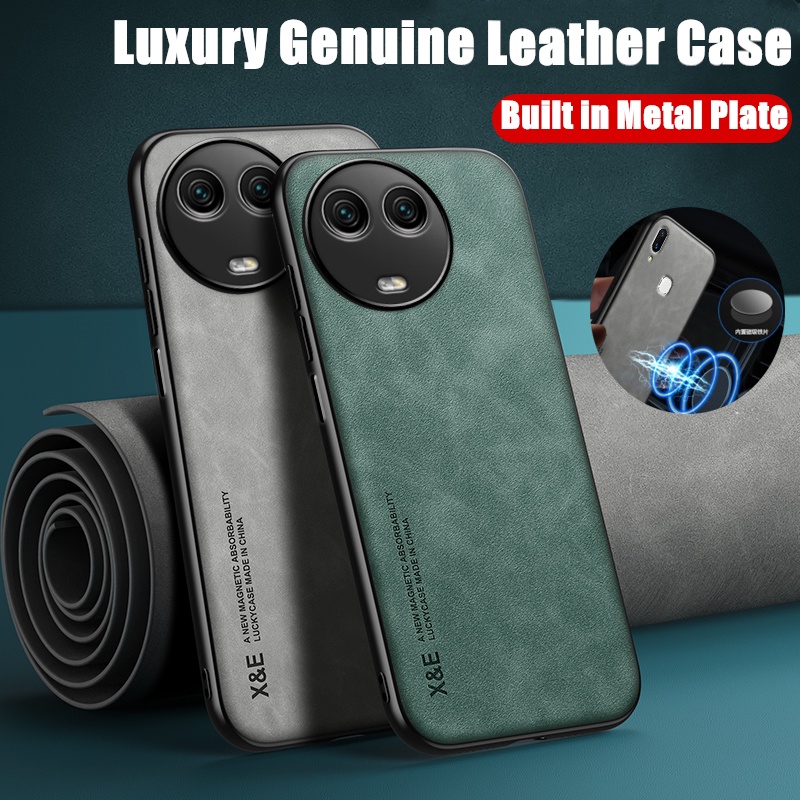 เคสหนังแกะแท้ แบบบาง พร้อมแผ่นโลหะในตัว สําหรับ Realme 11 5G RMX3780