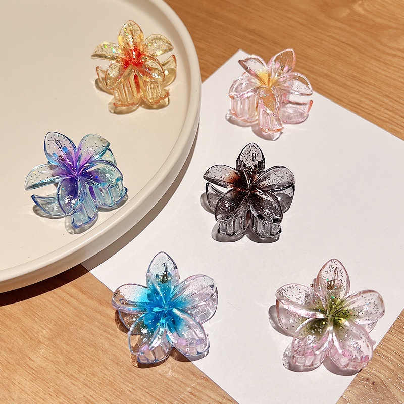 Glitter Plumeria 4 ซม.ใหม่กิ๊บติดผมดอกไม้โปร่งใส Bauhinia คลิปขนาดเล็กเครื่องประดับผม