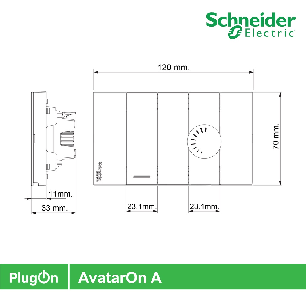 Schneider  ชุดสวิตช์ทางเดียว 1ช่อง+สวิตช์ไฟหรี่ 400วัตต์ พร้อมฝาครอบสีดำ รุ่น AvatarOn A | PlugOn - รูปที่ 2