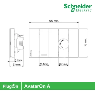 Schneider ชุดสวิตช์ทางเดียว 1ช่อง+สวิตช์ไฟหรี่ 400วัตต์ พร้อมฝาครอบ สีขาว รุ่น AvatarOn A | PlugOn