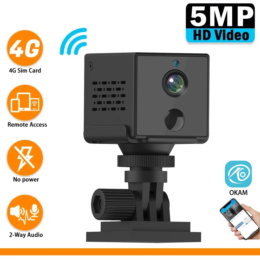 กล้องถ่ายรูป ซิมการ์ด 5MP 4G ขนาดเล็ก พร้อมแบตเตอรี่ในตัว 3000mAh ตรวจจับร่างกายมนุษย์ PIR เสียงสองทาง ตรวจสอบความปลอดภัย WIFI กล้อง IP