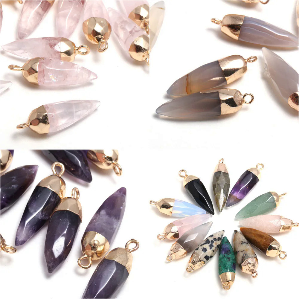 2 Pieces Natural Stone Bullet Shape Section Rose Quarts Pendants Natural Stone for Jewelry Making DI