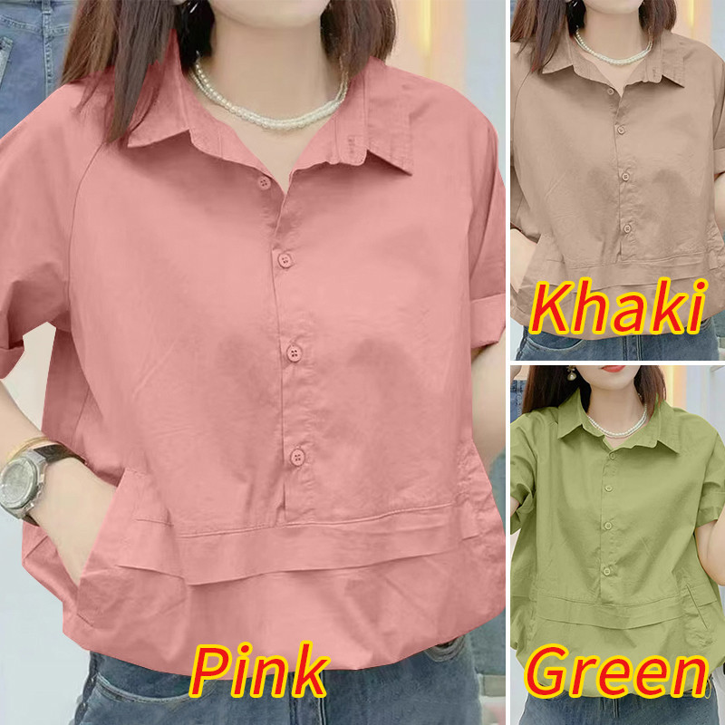 Zanzea เสื้อเชิ้ต แขนสั้น ลําลอง กระดุม สีพื้น สไตล์เกาหลี สําหรับผู้หญิง - รูปที่ 2