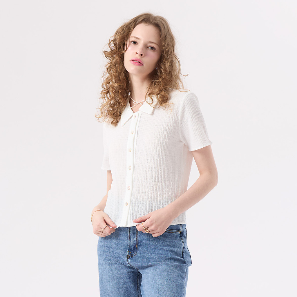 EP เสื้อเชิ้ต ผ้าเท็กซ์เจอร์ ผู้หญิง สีขาว I Textured Shirt I 00922