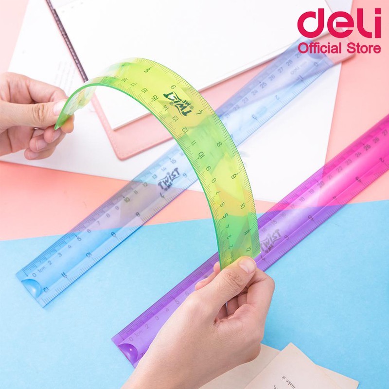 ไม้บรรทัดงอได้ Deli รุ่น E6209 ไม้บรรทัดแฟนซี พลาสติก สีสันสดใส ยาว 8 นิ้ว/30 ซม. (คละสี 1 ชิ้น)