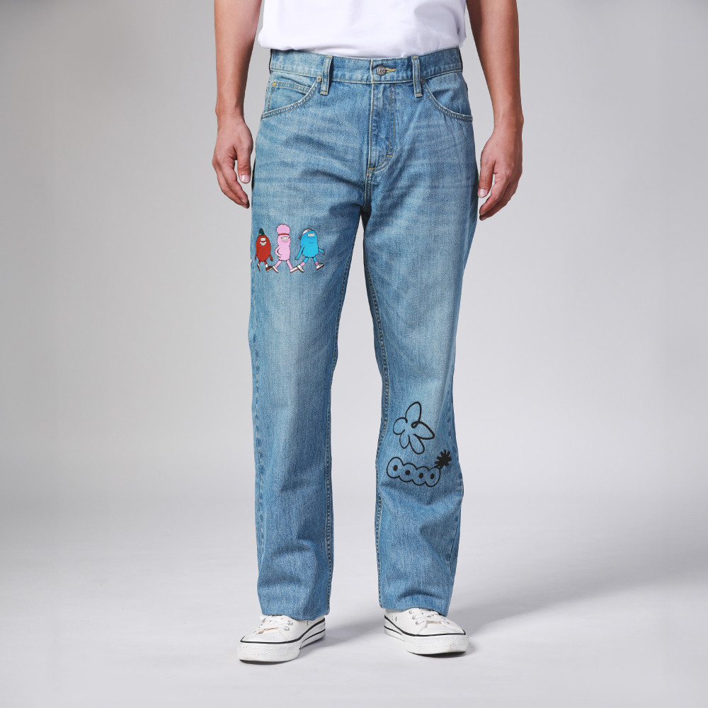 LEE กางเกงยีนส์ผู้ชาย คอลเลคชั่น Lee x MillionsMonster เอวกลาง ทรงกระบอก Chicago รุ่น LE F324MCHIN32 สียีนส์กลาง