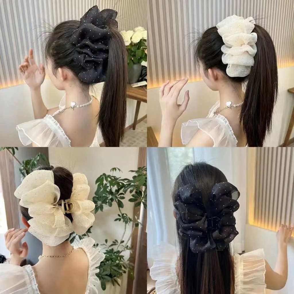 ฝนดาวตก Seersucker คลิป High-End Feel Back Head Plate Fluffy Gypsophila กิ๊บติดผมคลิปฉลามขนาดใหญ่ Headdress