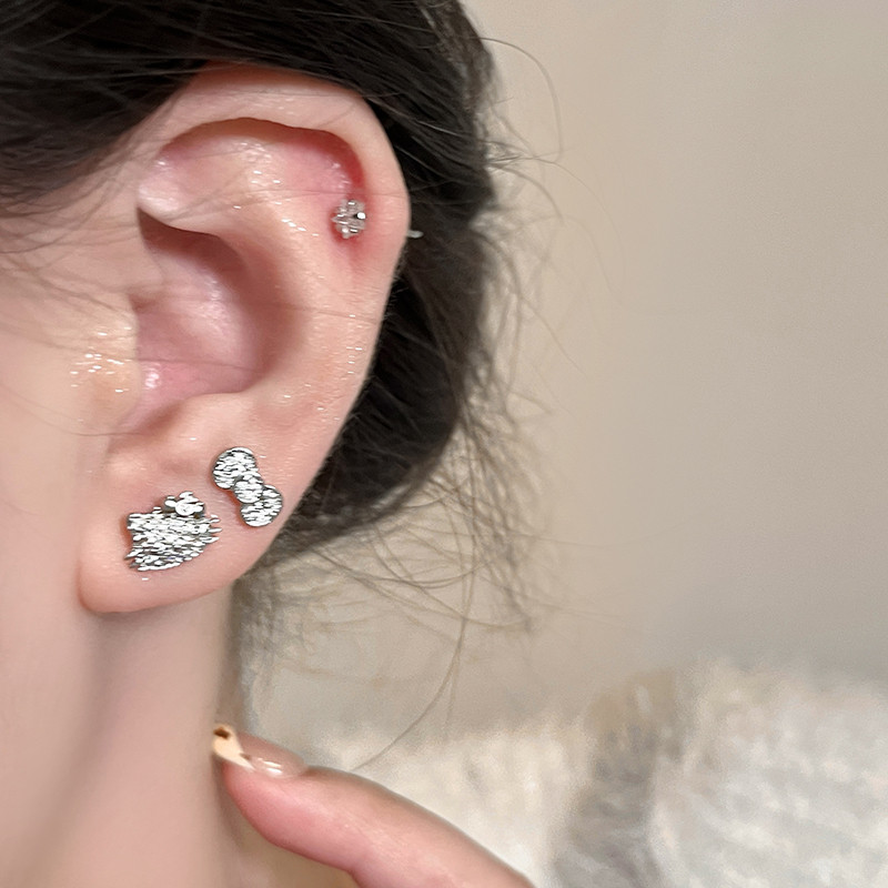 เราดอกไม้เกาหลีส925เงินประกายคริสตัลคิตตี้แมวสกรูต่างหูสําหรับผู้หญิงสาวเจาะหูกระดุมเครื่องประดับ - รูปที่ 3