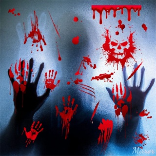 9 แผ่น/ชุดฮาโลวีน Decora สติกเกอร์ Bloody Handprint ประตูหน้าต่าง Wall Clings โปสเตอร์ Bloody สติกเกอร์หน้าต่างอุปกรณ์ปาร์ตี้ฮาโลวีน M