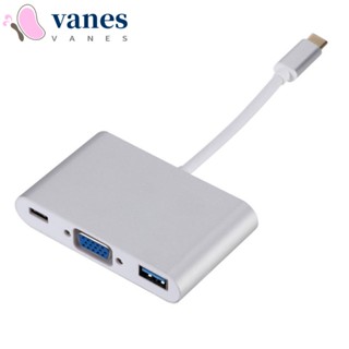 Vanes1 อะแดปเตอร์แปลงสายโปรเจคเตอร์ Type c Hub เป็น HDMI VGA 3 in 1 Type-c เป็น VGA 1920x1080 หลายพอร์ต สําหรับเมาส์ โปรเจคเตอร์ มอนิเตอร์ HDTV 3 in 1