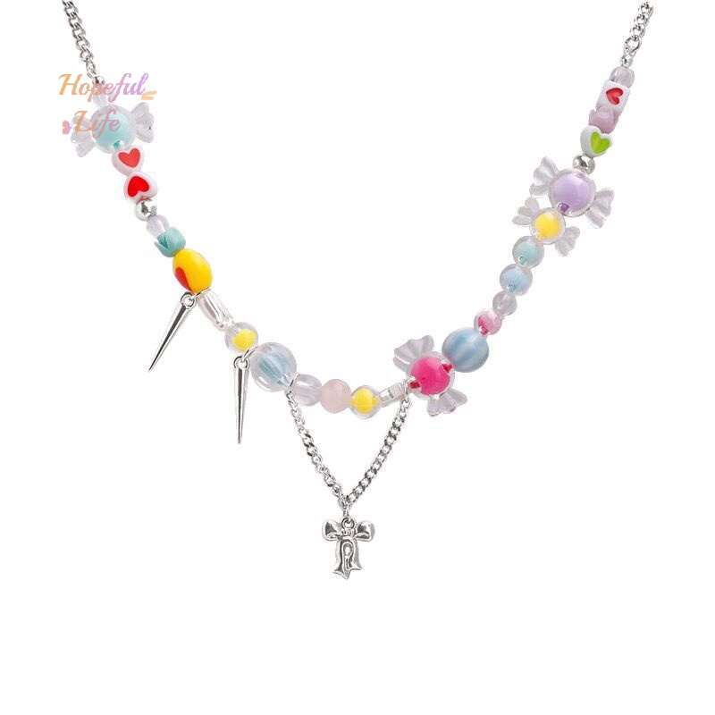 [HLS] สีสัน Star Y2K Love สร้อยคอหวานเย็นผู้หญิงจี้ลูกปัดสร้อยคอ Clavicle Chain Choker