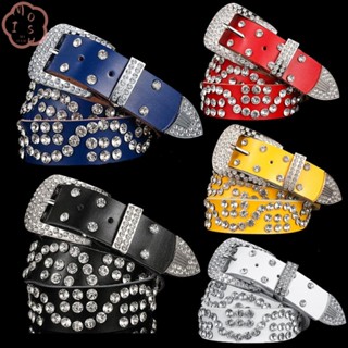 Mioshop Bling Bling Diamond Belt ผู้หญิงแฟชั่นฮิปฮอปป๊อปโลลิต้าคอสเพลย์กางเกงหนังแท้