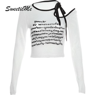 Sweeticme ใหม่ เสื้อครอปลําลอง แขนยาว คอกลม พิมพ์ลาย แฟชั่นสําหรับสตรี 2023