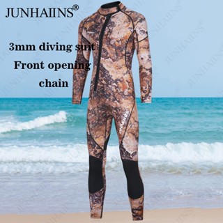 Junhaiins (COD ) ชุดว่ายน้ํา แขนยาว หนา ลายเสือดาว 3 มม. ให้ความอบอุ่น สําหรับผู้ชาย ดําน้ํา