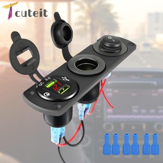 Tcuteit อะแดปเตอร์ซ็อกเก็ตชาร์จ USB คู่ 12V กันน้ํา สําหรับรถยนต์ เรือ