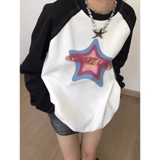 2606# Pure cotton raglan sleeves loose printed raglan long sleeve t-shirt for women spring and autumn