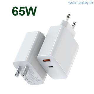 Wu บล็อกชาร์จ USB C 65W พอร์ตคู่ ชาร์จเร็ว USB Type C PD สําหรับ QC 3 0 Wall Cha