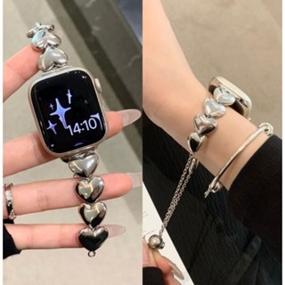 สายนาฬิกาข้อมือสเตนเลส โลหะ ลายหัวใจ สําหรับ Apple Watch 41 มม. 40 มม. 44 มม. 45 38 มม. 49 มม. iWatch Series 8 7 SE 6 5