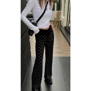 A4OC Alexa * r W * g AW 23 autumn and winter new a-shaped rhinestone full-body elastic waist girdle pants shining shiny slim fashion pants for women