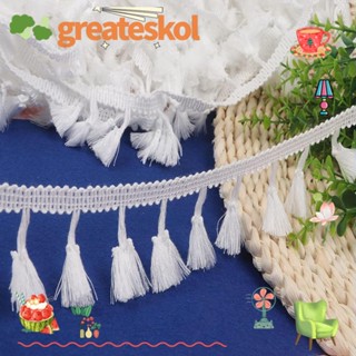 Greateskol ริบบิ้นขอบลูกไม้ ผ้าฝ้าย สีขาว ประดับพู่ สําหรับตกแต่งขอบลูกไม้ DIY