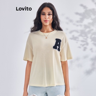 Lovito เสื้อยืดลําลอง เรียบง่าย สําหรับผู้หญิง LBE03032 (แอปริคอท)