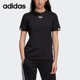 Adidas เสื้อยืดแขนสั้นลําลอง ผ้าฝ้ายถัก 100% ระบายอากาศได้ดี สไตล์มินิมอล สําหรับผู้หญิง