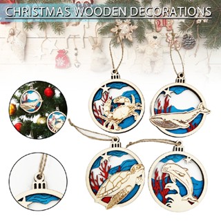 Christmas Ocean Themed Ornaments Wood Hanging Decor Beach Sea Animals Decoration