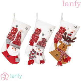 Lanfy ถุงเท้าคริสต์มาส ผ้า 1 ชิ้น กวาง ซานตาคลอส สโนว์แมน เครื่องประดับถุงน่อง