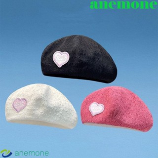 Anemone หมวกเบเร่ต์ ลายฟักทอง หัวใจ สีพื้น สไตล์ฮาราจูกุ สําหรับผู้หญิง