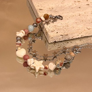 Shopkeepers selection# gentle universe original handmade cream color matching double-layer star bracelet niche design girls natural stone beads 9.5N