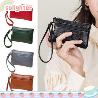 Solighter Zero กระเป๋าสตางค์ กระเป๋าใส่เหรียญ PU กันน้ํา สีพื้น มีซิปคู่ น้ําหนักเบา ขนาดเล็ก แฟชั่นสําหรับผู้หญิง